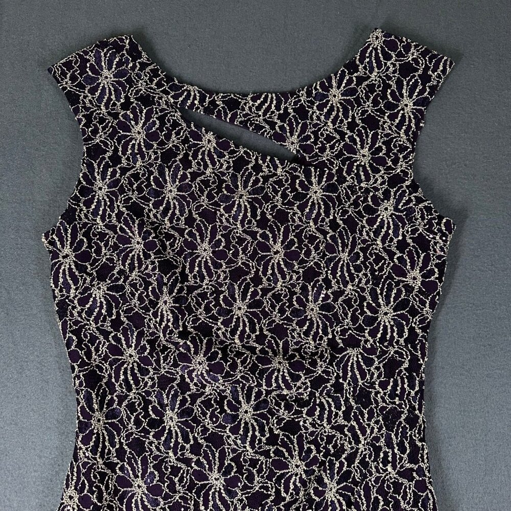 Connected Apparel Womens 8 Purple Sequin Lace Sleeveless V-Back Evening Dress - Picture 4 of 10